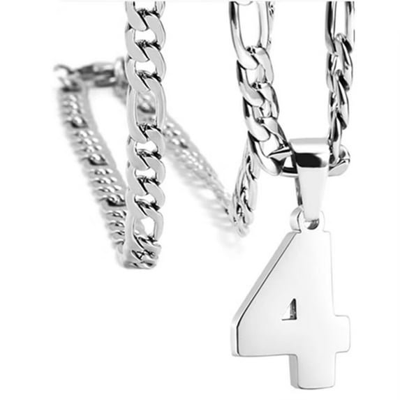 PAMTIER Athletes Number Pendant Necklace for Men Women Stainless Steel Angel Numbers Necklaces Cool Hip Hop Sports Jewelry with Chain Silver 4