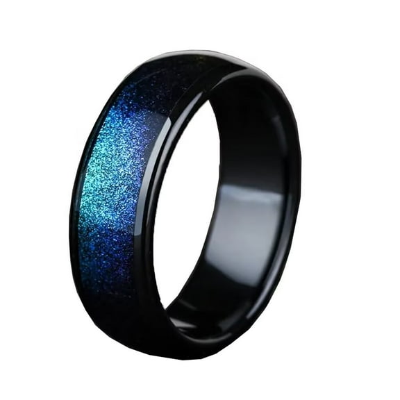 PAMTIER Black Stainless Steel Wedding Rings for Men Blue Sparkling Galaxy Design Band Unique Statement Jewelrywith Sparkle Size 11