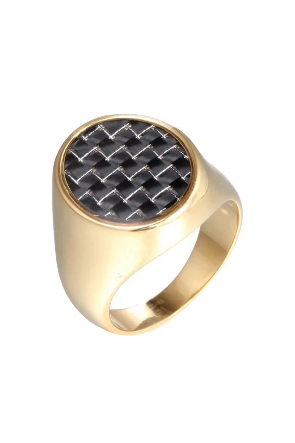 Carbon Fiber Inlay Ring for Men Elliptical Stainless Steel Band with Woven Pattern Unique Statement Jewelry Gold Size 9