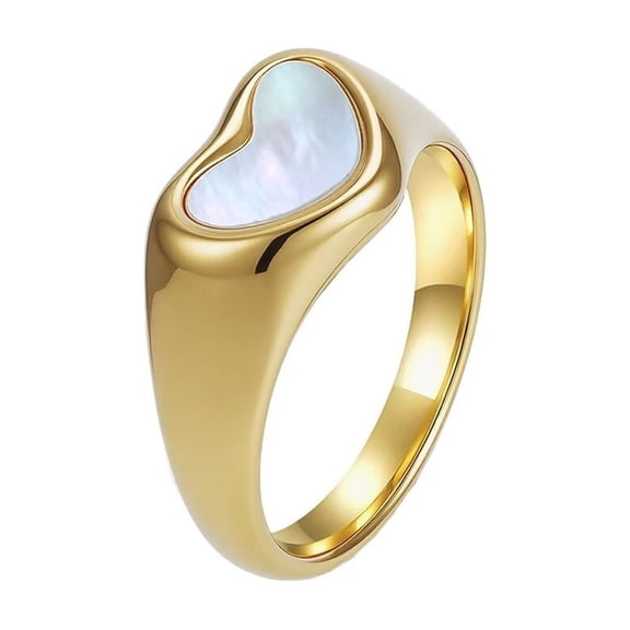 PAMTIER Chunky Stainless Steel Signet Rings for Women Shell Heart Shape Ring Unique Love Promise Ring Jewelry Gold Size 9