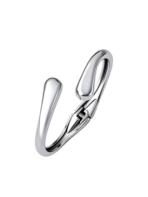Chunky Twist Bangle Bracelet for Women Stainless Steel Opening Cuff with Secure Hinged Minimalist Adjustable Stackable Classic Wristband Silver