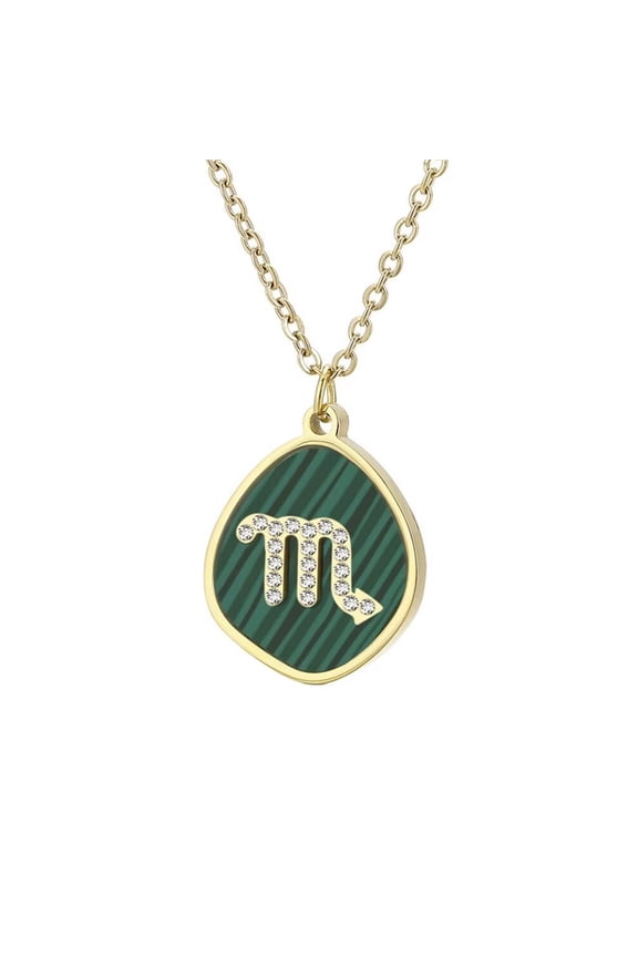 Classic Unisex Stainless Steel Hip Hop Constellation Zodiac Alphabet Pendant Zirconia Crystal Inlay Necklace Clavicle Chain Scorpio