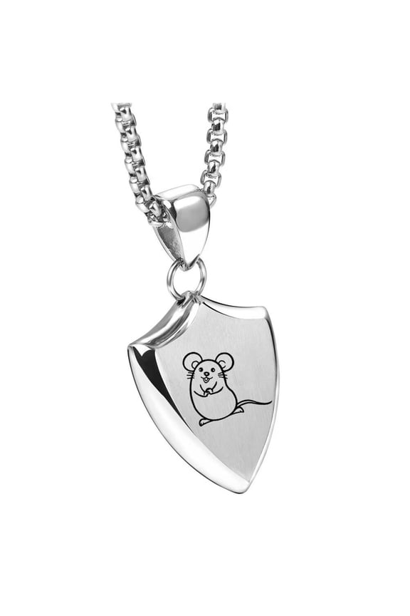 Classic Unisex Stainless Steel Personality Simple Triangles 12 Chinese Zodiac Biker Pendant Horoscopes Necklace Animal Charm Silver Rat