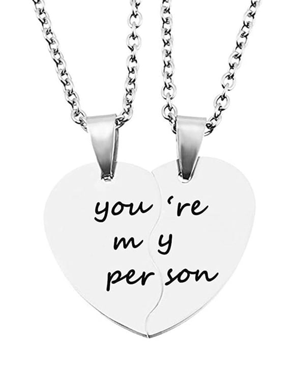 Couples Necklace Stainless Steel Matching Heart Pendants Wedding Gift for Bride and Groom Anniversary Jewelry for Husband and Wife Silver Broken Heart Necklaces for Two You're my person