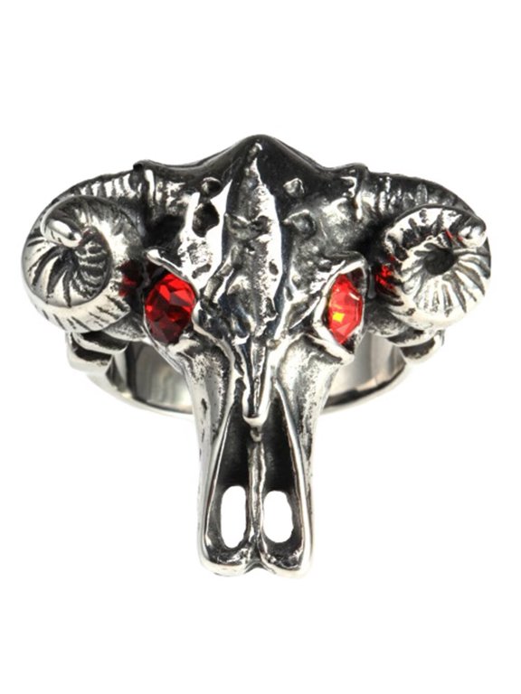 Creative Men's Stainless Steel Domineering Bullfighter Bull Head Skull Ring with Red Eyes Cubic Zirconia Silver Plated Size 9