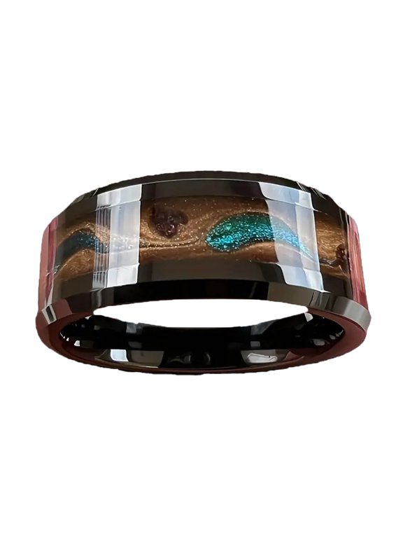 Creative Quicksand Ring for Men Titanium Steel Unique Outdoor Inspired Statement Band Alternative for Nature Lovers Size 8