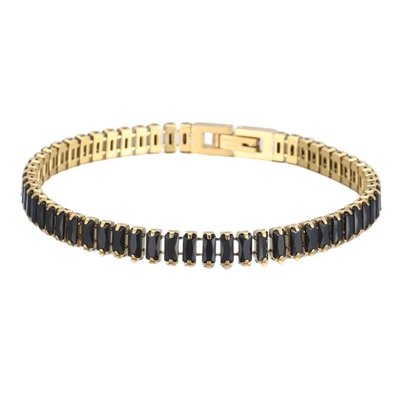 PAURO Cubic Zirconia Tennis Bracelets for Women Stainless Steel 6mm Multicolor Statement Dainty Personalized Gift Elegance Simple Jewelry Gold Plated Black