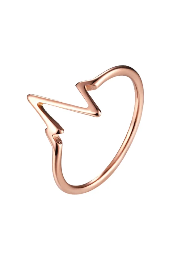 ECG Heartbeat Ring for Women Stainless Steel Band with Electrocardiogram Line Design Minimalist Personalized Jewelry Rose Gold Size 5