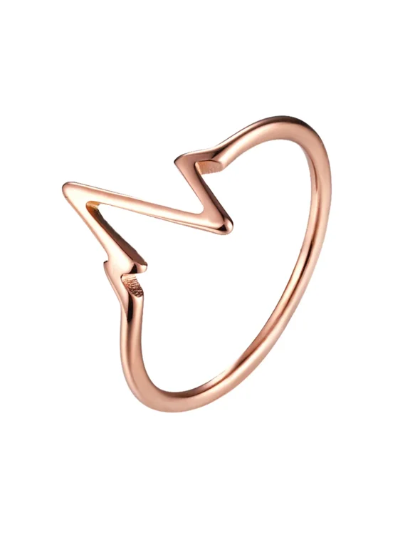 ECG Heartbeat Ring for Women Stainless Steel Band with Electrocardiogram Line Design Minimalist Personalized Jewelry Rose Gold Size 6