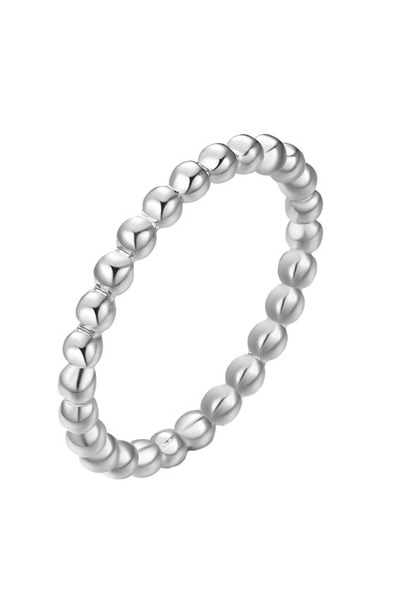 Elegant Beaded Promise Ring for Women Chunky Stainless Steel Ball Band Minimalist Classic Stackable Silver Size 7