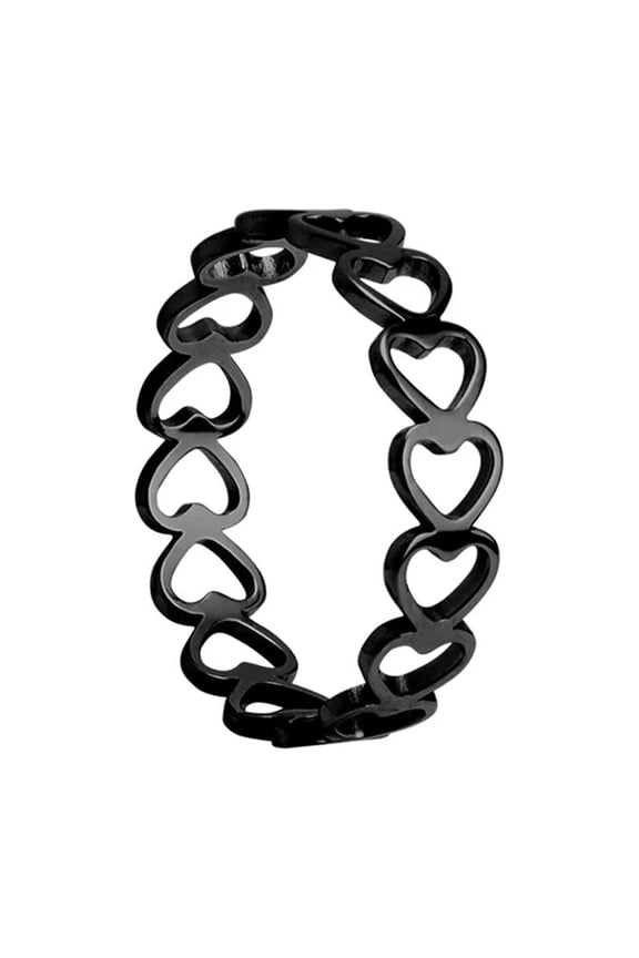 Full Circle Openwork Heart Ring for Women Stainless Steel Stackable Engagement Band Minimalist Lightweight Romantic Jewelry Black Size 6