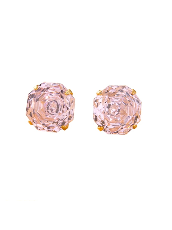 Gold Cut CZ Rose Sparkling Stud Earrings Stainless Steel Earrings Everyday Dainty Earrings Versatile Flattering Jewelry Cool Tone Accessories for Her for Women Pink-6mm