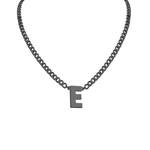 PAMTIER Initial Necklace for Mens Cuban Chain A-Z Letter Pendant Necklaces Stainless steel Anniversary Christmas Jewelry Black E