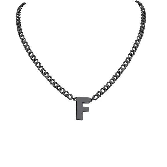 PAMTIER Initial Necklace for Mens Cuban Chain A-Z Letter Pendant Necklaces Stainless steel Anniversary Christmas Jewelry Black F