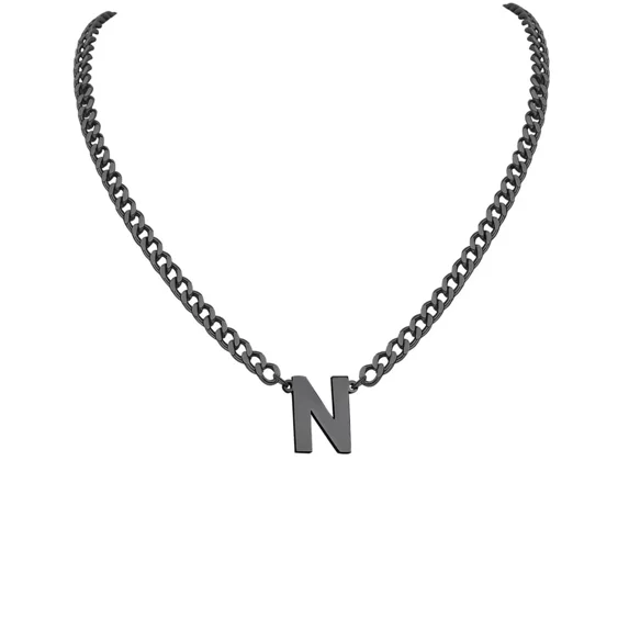PAMTIER Initial Necklace for Mens Cuban Chain A-Z Letter Pendant Necklaces Stainless steel Anniversary Christmas Jewelry Black N