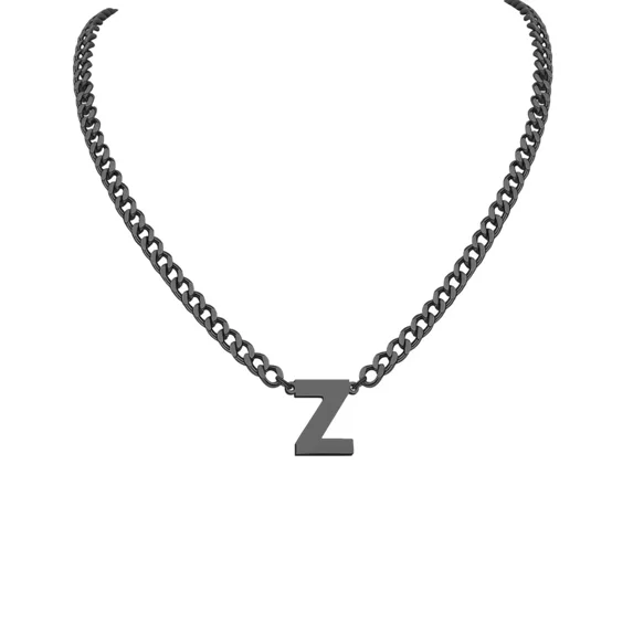 PAMTIER Initial Necklace for Mens Cuban Chain A-Z Letter Pendant Necklaces Stainless steel Anniversary Christmas Jewelry Black Z