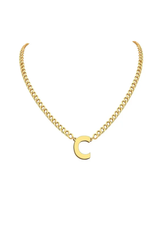 Initial Necklace for Mens Cuban Chain A-Z Letter Pendant Necklaces Stainless steel Anniversary Christmas Jewelry Gold C