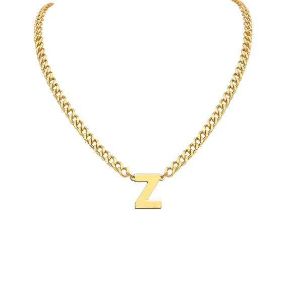 PAMTIER Initial Necklace for Mens Cuban Chain A-Z Letter Pendant Necklaces Stainless steel Anniversary Christmas Jewelry Gold Z