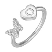PAURO Initial Rings for Women Butterfly Silver Rose Gold Plated Open Adjustable Letter A-Z Cubic Zirconia Cute Name Stainless Steel Cute Statement Dainty Capital Monogram Jewelry Silver Letter O