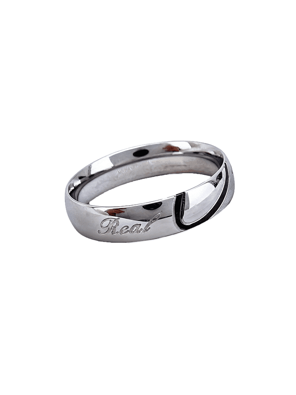 Interlocking Half Heart Promise Ring Men Stainless Steel "Real Love" Engraving His and Hers Matching Couple Puzzle Band Size 11