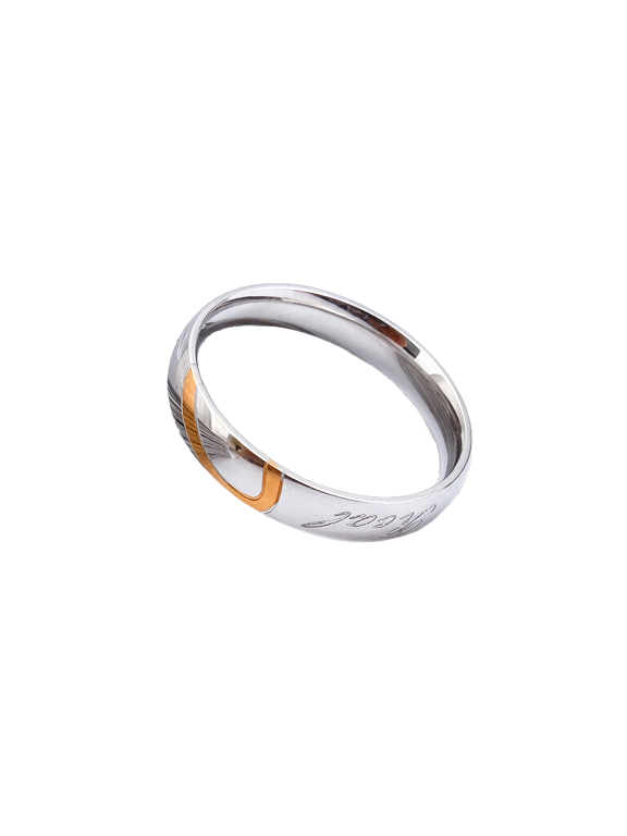 Interlocking Half Heart Promise Ring Women Stainless Steel "Real Love" Engraving His and Hers Matching Couple Puzzle Band Size 5