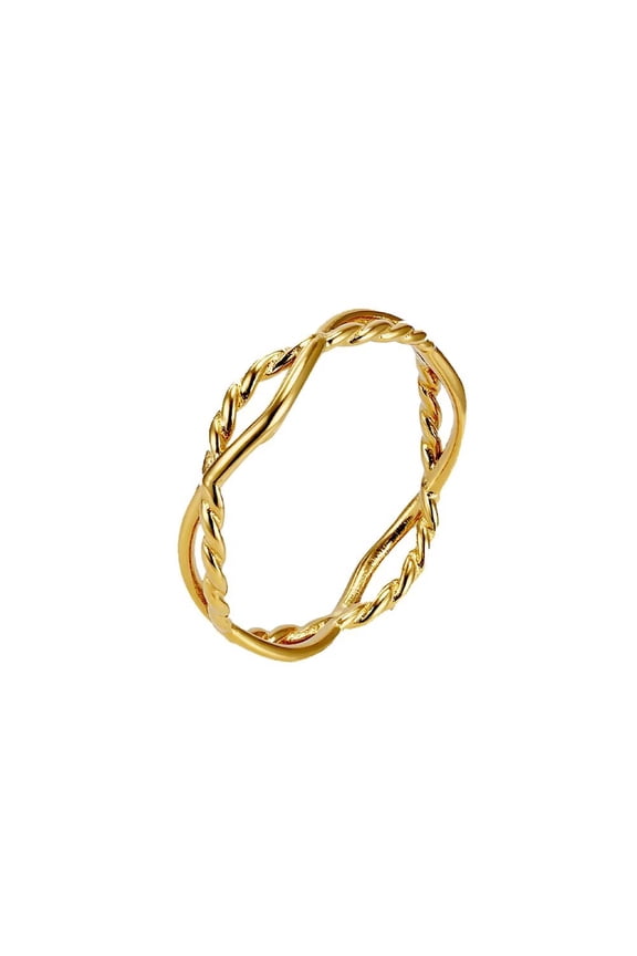 Interwoven Stainless Steel Ring for Women Braided Design Stackable Cute Minimalist Jewelry Gold Size 5