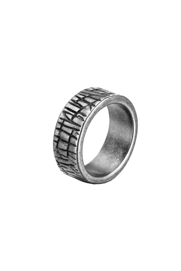 Irregular Hammered Patterns Textured Rings for Men Stainless Steel Biker Rock Gothic Style Statement Jewelry Size 11