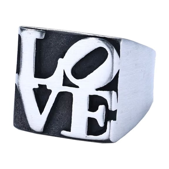 PAMTIER LOVE Stainless Steel Biker Rings for Men Raised Lettering Solid Band Romantic Classic Symbol Statement Jewelry Size 10
