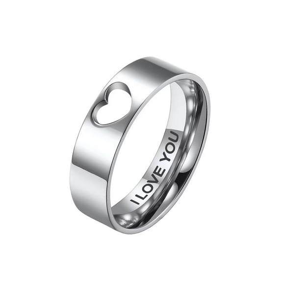 PAMTIER Men Stainless Steel 6mm Simple Classic Plain Hollow Love Heart Shaped Couple Ring Matching Set Promise Wedding Band Silver Size 8
