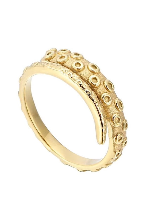 Men Stainless Steel Personality Retro Rock Hip Hop Style Octopus Tentacle Wrap Finger Ring Nautical Pirate Sea Monster Squid Gold Size 9
