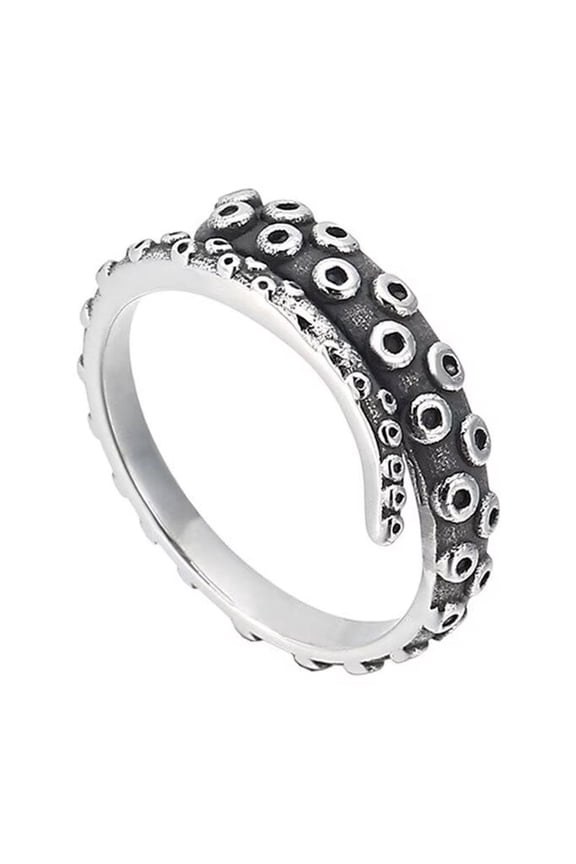 Men Stainless Steel Personality Retro Rock Hip Hop Style Octopus Tentacle Wrap Finger Ring Nautical Pirate Sea Monster Squid Silver Size 12