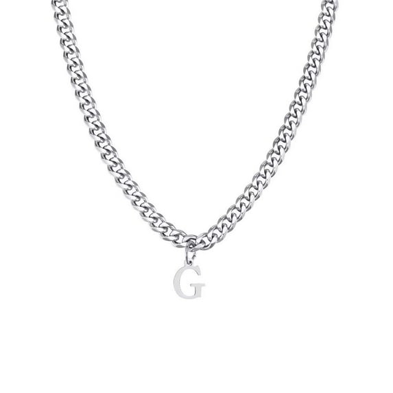 PAMTIER Men Stainless Steel Personalized Hip Hop Cool Solid Capital Large Initial A-Z 26 Letters Script Name Monogram Pendant Necklace Silver G