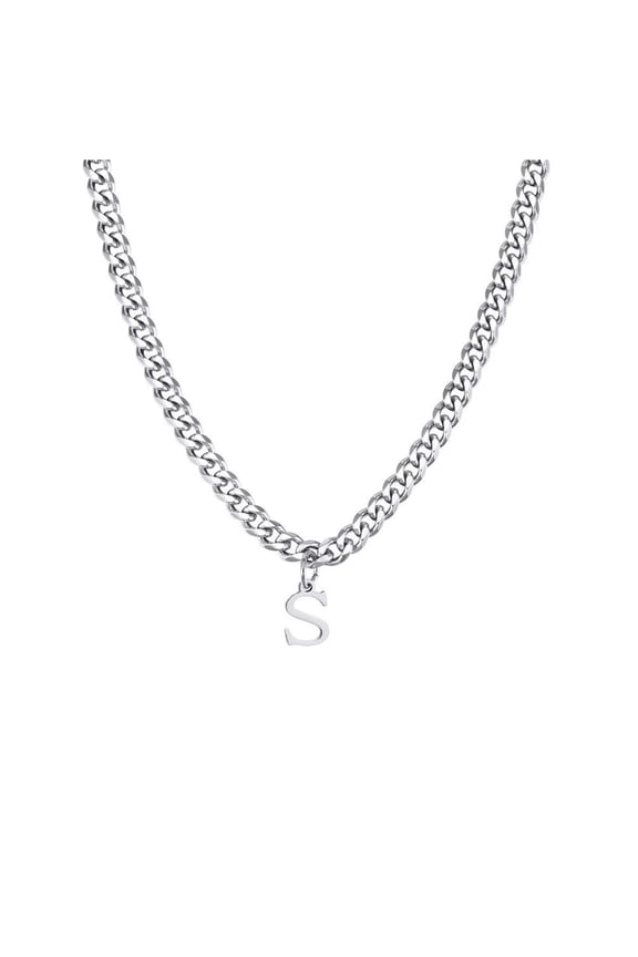Men Stainless Steel Personalized Hip Hop Cool Solid Capital Large Initial Letters Script Name Monogram Pendant Necklace Silver S