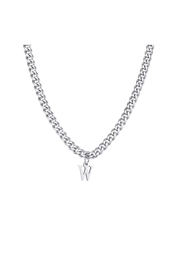 Men Stainless Steel Personalized Hip Hop Cool Solid Capital Large Initial A-Z 26 Letters Script Name Monogram Pendant Necklace Silver W
