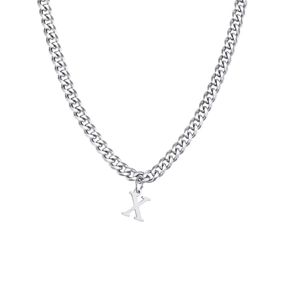 PAMTIER Men Stainless Steel Personalized Hip Hop Cool Solid Capital Large Initial A-Z 26 Letters Script Name Monogram Pendant Necklace Silver X
