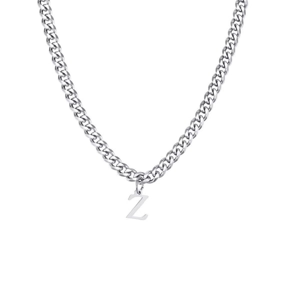 PAMTIER Men Stainless Steel Personalized Hip Hop Cool Solid Capital Large Initial A-Z 26 Letters Script Name Monogram Pendant Necklace Silver Z
