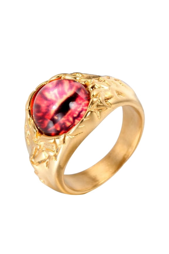 Men Stainless Steel Retro Punk Evil Devil Bloody Pink Eye Gothic Biker Dragon Eyes Ring of Hell Demon Ghost Diamond Gold Size 10