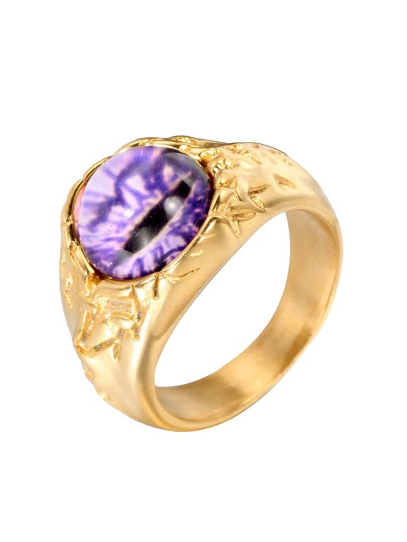 Men Stainless Steel Retro Punk Evil Devil Bloody Purple Eye Gothic Biker Dragon Eyes Ring of Hell Demon Ghost CZ Gold Plated Size 9