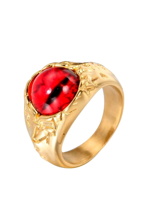 Men Stainless Steel Retro Punk Evil Devil Bloody Red Eye Gothic Biker Dragon Eyes Ring of Hell Demon Ghost Diamond Gold Size 8