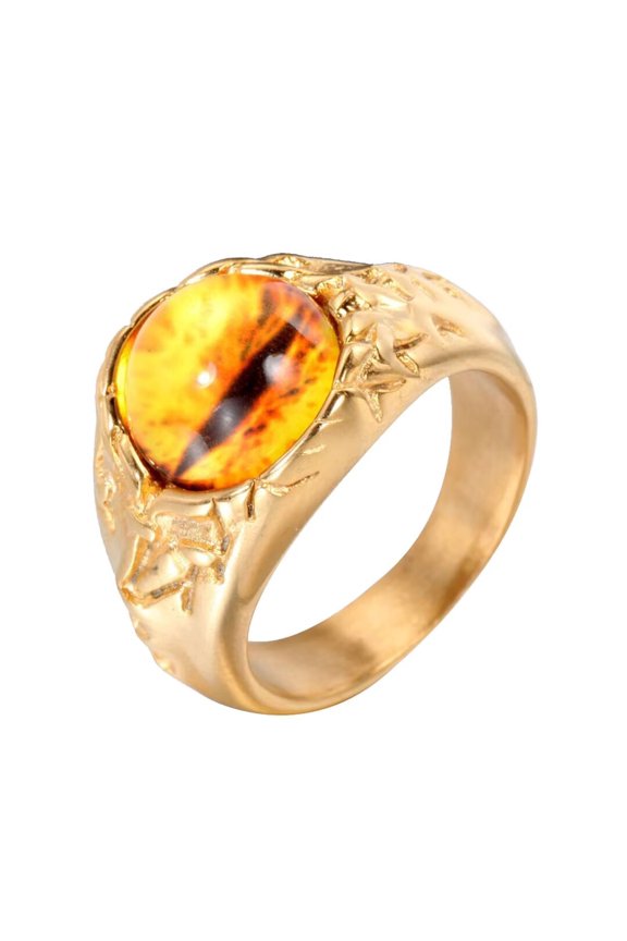 Men Stainless Steel Retro Punk Evil Devil Bloody Yellow Eye Gothic Biker Dragon Eyes Ring of Hell Demon Ghost Diamond Gold Size 12