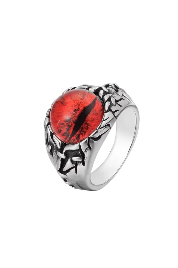 Men Stainless Steel Vintage Punk Evil Devil Gothic Biker Bloody Red Dragon Eyes Biker Ring of Hell Demon Ghost Diamond Silver Tone Size 8