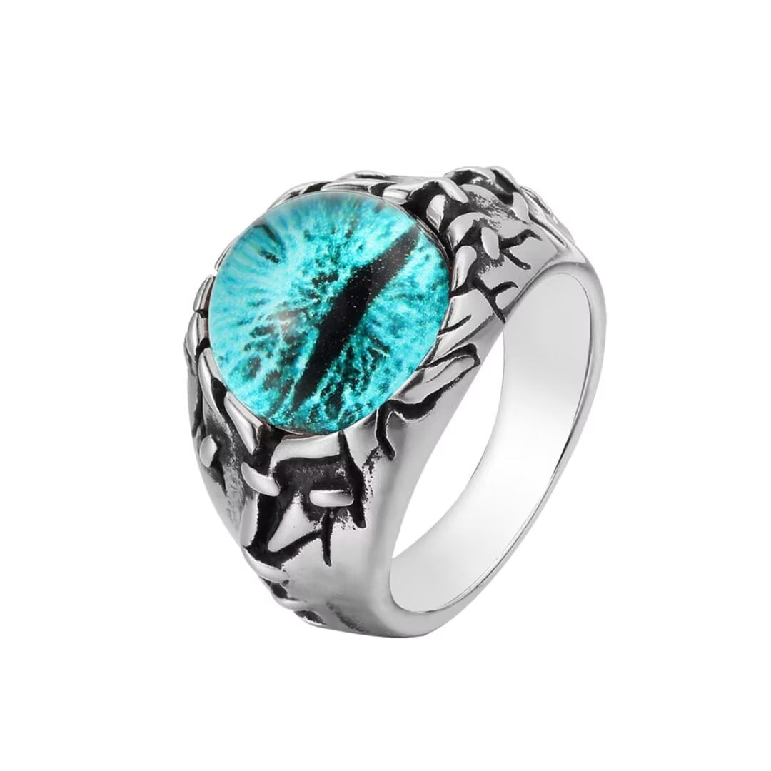 PAMTIER Men's Titanium Steel Eagle Ring – Vintage Turquoise Indian Style, Silver Tone - View #7