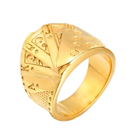 PAMTIER Men Stainless Steel Vintage Texas Poker Straight Flush Digital Punk Biker Ring Lucky Royal Games Casino Cocktail Party Biker Gold Size 11