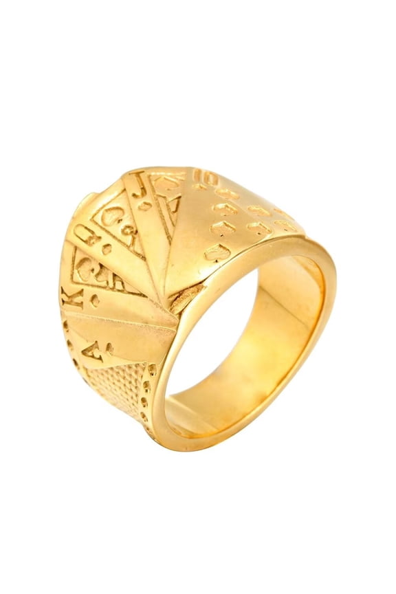 Men Stainless Steel Vintage Texas Poker Straight Flush Digital Punk Biker Ring Lucky Royal Games Casino Cocktail Party Biker Gold Size 14