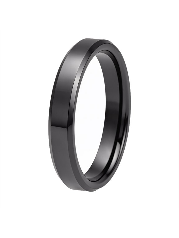 Men Women Minimalist Polished Plain Black Ceramic Ring Classic Wedding Promise Band 4mm Size 6