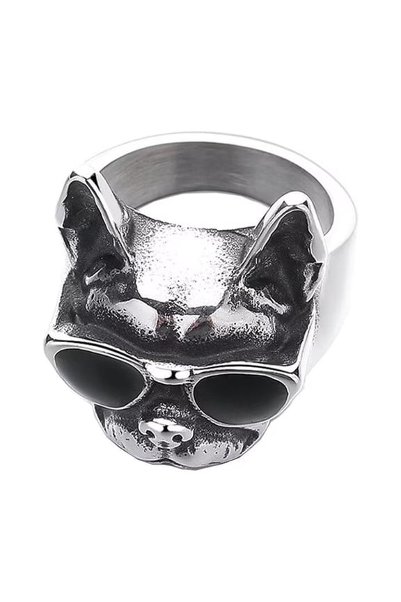Men Women Stainless Steel Hip Hop Cool Punk Animal Dog Head Biker Ring Unique Bold Statement Jewelry Silver Size 11