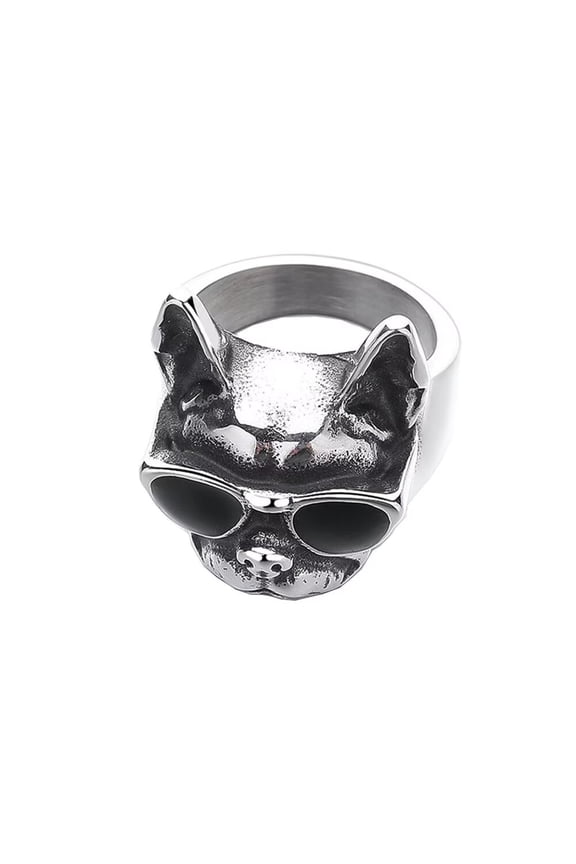 Men Women Stainless Steel Hip Hop Cool Punk Animal Dog Head Biker Ring Unique Bold Statement Jewelry Silver Size 7