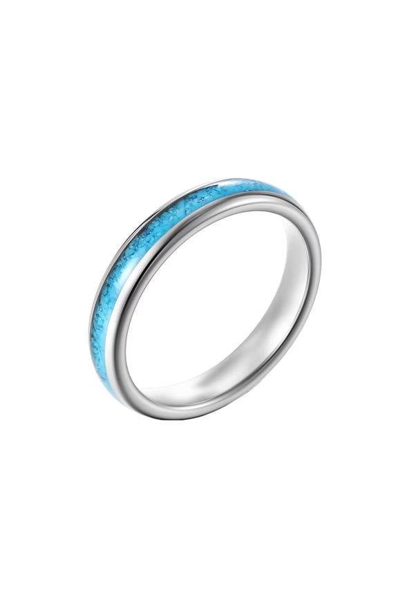 Men's 4mm Tungsten Steel Classic Dome Thin Stackable Synthetic Turquoise Gemstone Inlay Pinky Ring Wedding Band Matching Set Silver Size 8
