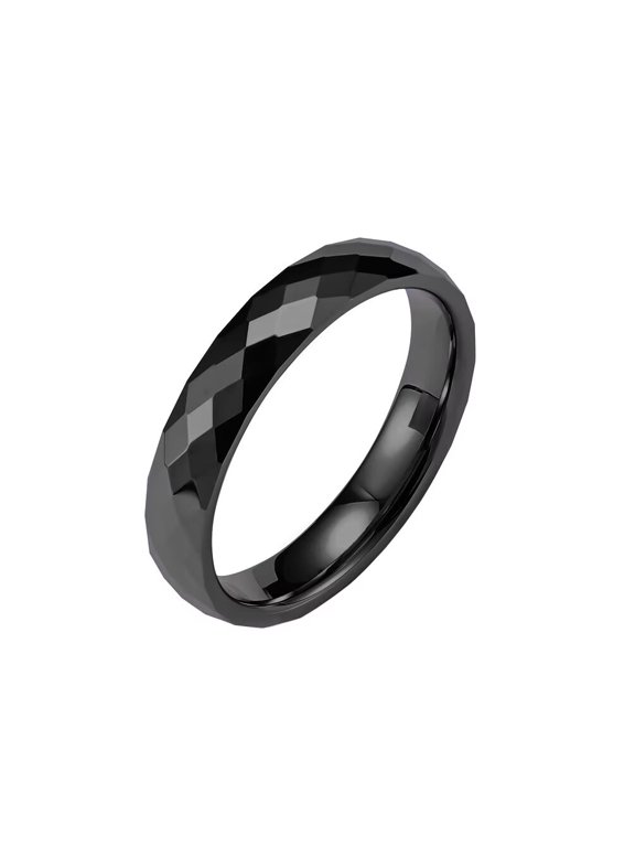 Men's 4mm Tungsten Steel Classic Simple Domed Rhombus Multi Faceted Stackable Pinky Ring Couple Matching Set Wedding Band Black Size 9