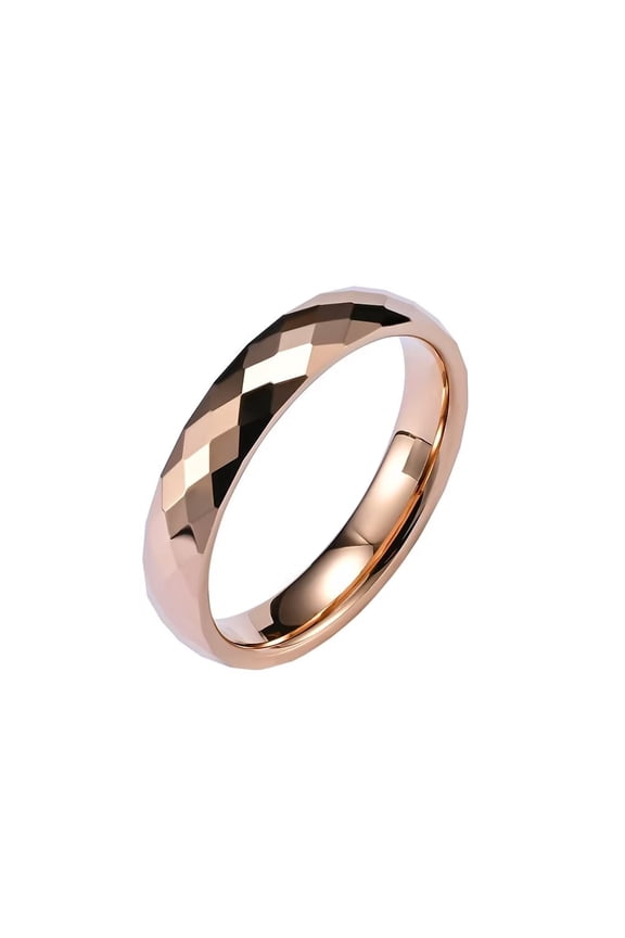 Men's 4mm Tungsten Steel Classic Simple Domed Rhombus Multi Faceted Stackable Pinky Ring Couple Matching Set Wedding Band Rose Gold Size 9